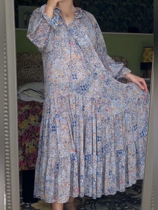 Free People Dresses & Skirts - Free People Feeling Groovy Boho Maxi Dress Sz L Sheer Flowy Ruffle Beach Tiered